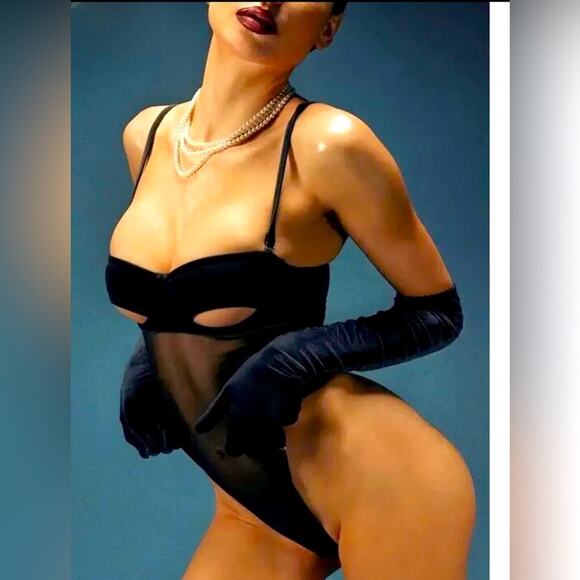 Black Velvet Skin Out Ultra High Cut Mesh Bodysuit Lingerie - Picture 1 of 16